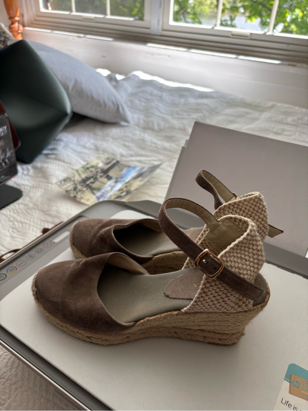 Ilse Jacobsen Brown (taupe) and Cream Wedge Espadrille